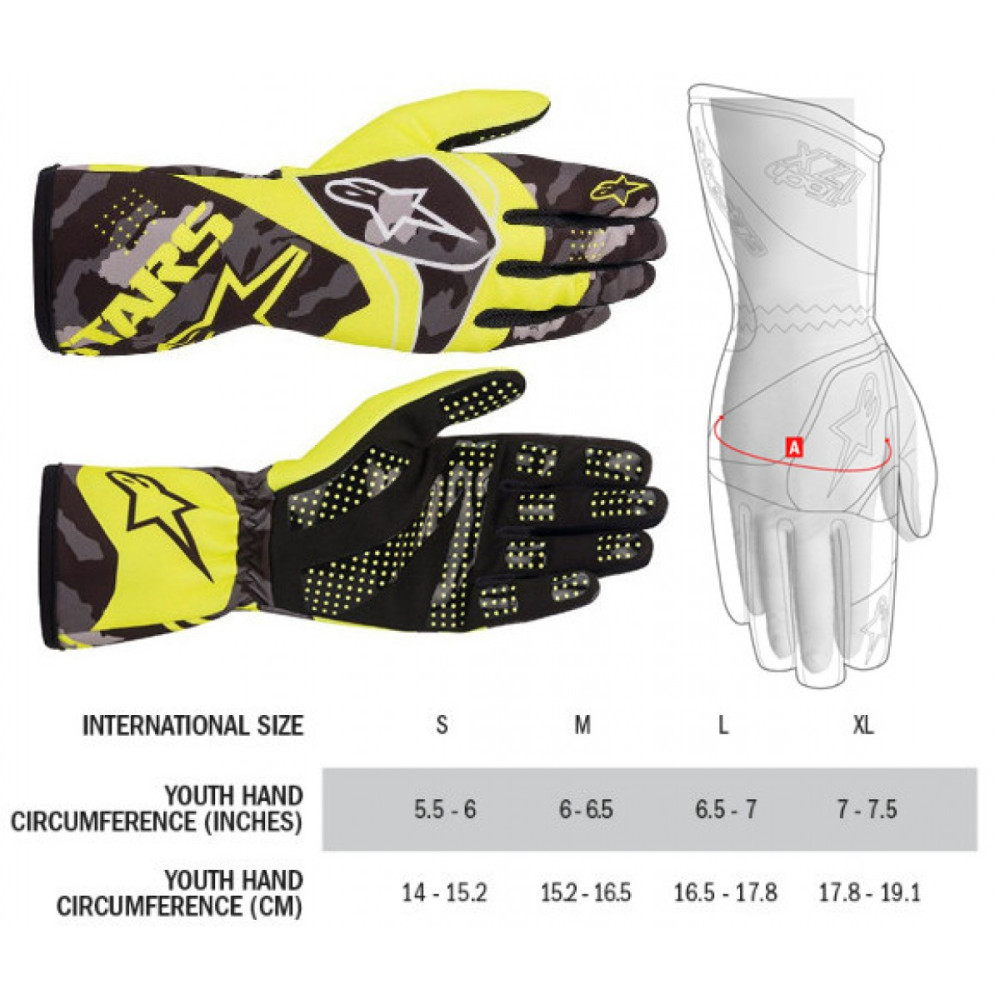 2021 TECH0 K RACE S V2 CAMO GLOVES YELLOW FLUO / BLACK GYEREK M MÉRET