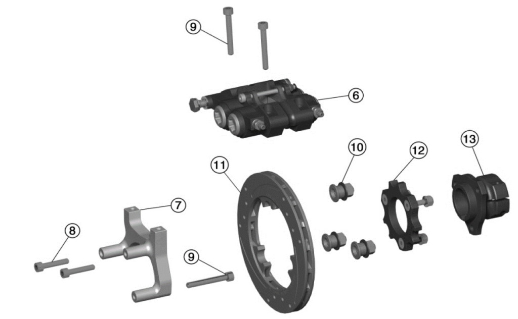 (7) MKB-V2 REAR BRAKE CALIPER SUPPORT ANODIZED INOX