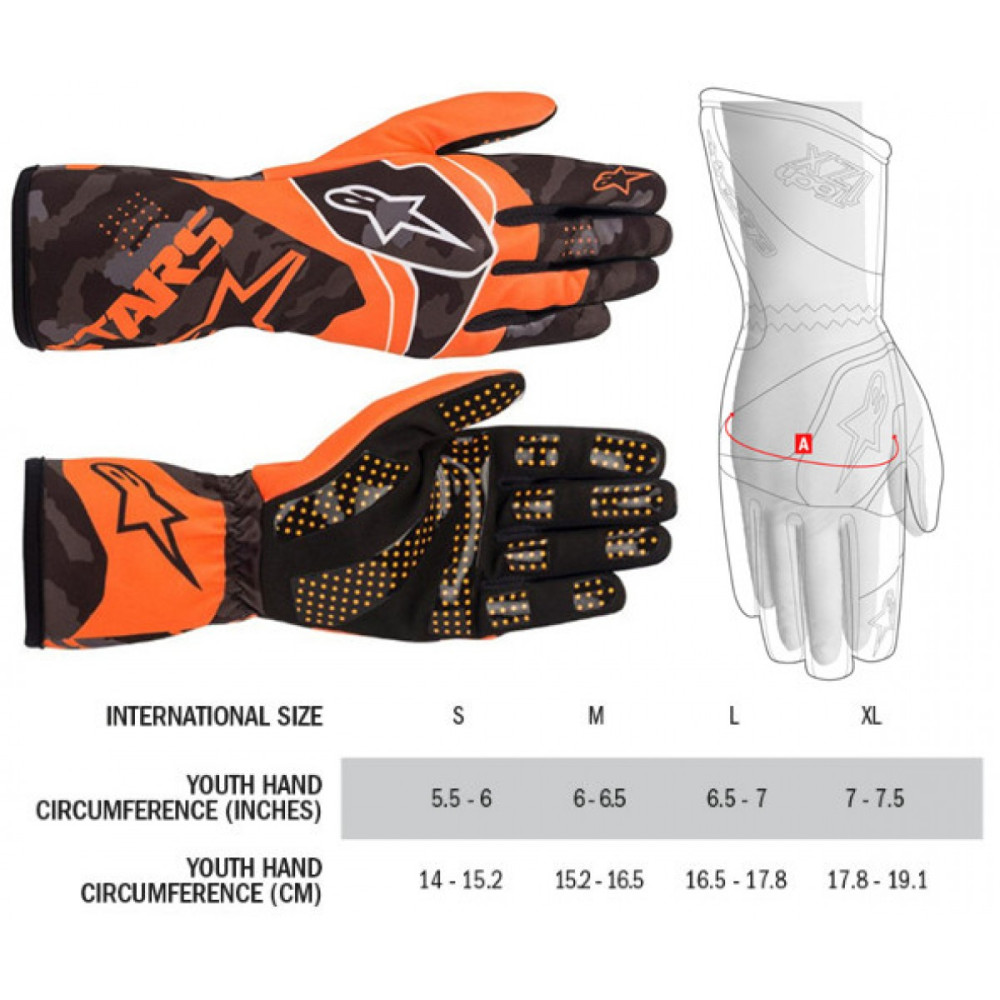 2021 TECH0 K RACE S V2 CAMO GLOVES ORANGE FLUO/BLACK GYEREK XL MÉRET