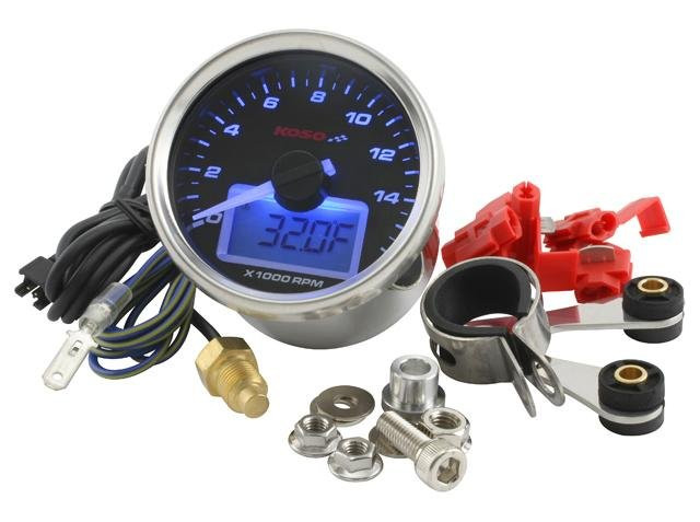 Koso GP-Style II digitális mérõmûszer (d=55x57mm) (Többféle változatban!) - Fekete háttér / Kék világitás (16000rpm)