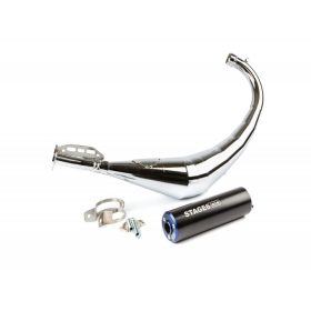   Stage6 Streetrace króm CNC kipufogó (Derbi EBE / EBS - Piaggio D50B0 - Minarelli AM - kék/fekete)