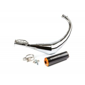   Stage6 Streetrace króm CNC kipufogó (Derbi EBE / EBS - Piaggio D50B0 - Minarelli AM - narancs/fekete)